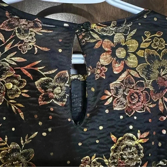 Vintage Ms. Bind plus size Womes 2x long sleeve disco blouse metallic floral - Picture 5 of 9